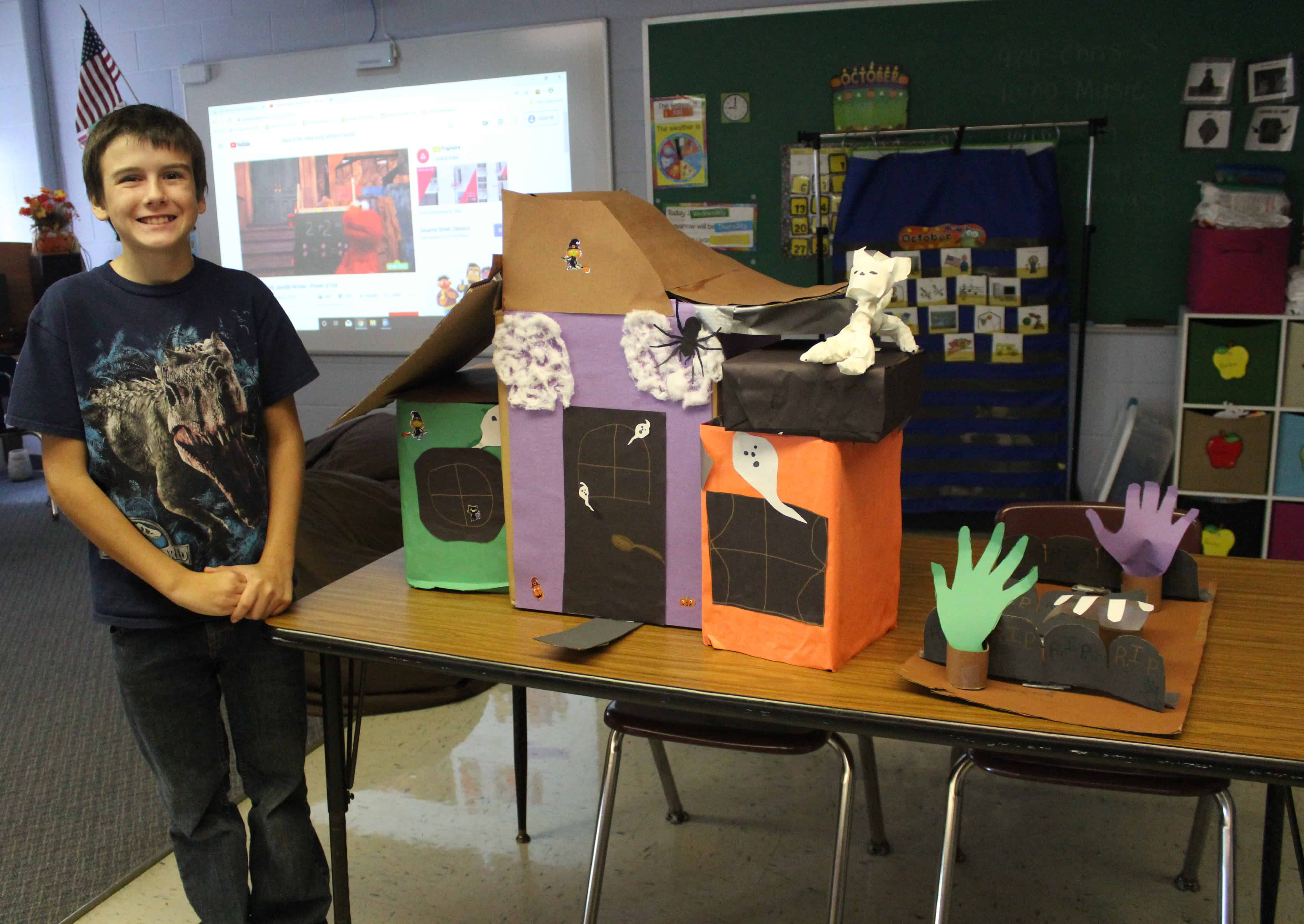 Pictured is 11-year-old student Jordan Bennett with the creation.